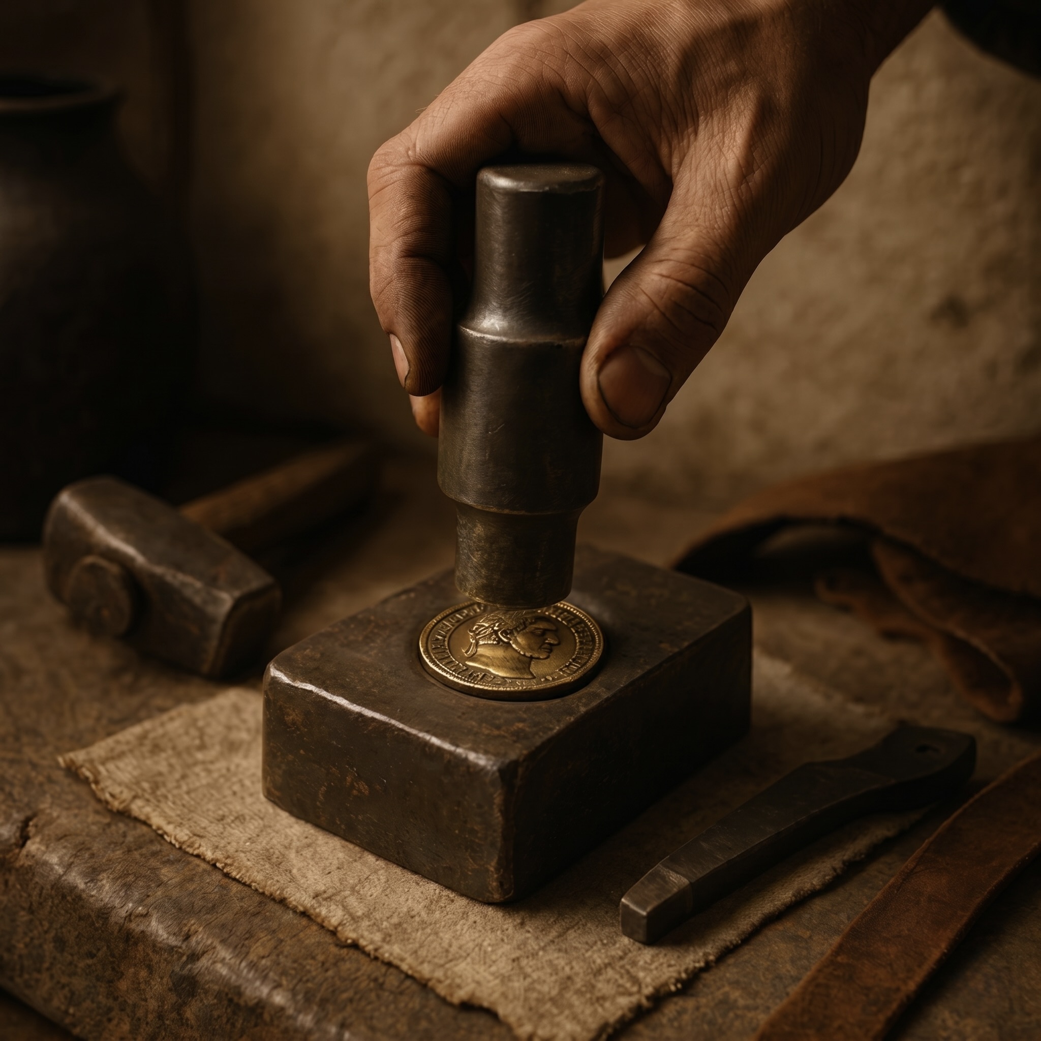 Casey Jenkins seating an authenticated Roman coin into the ashtray by hand